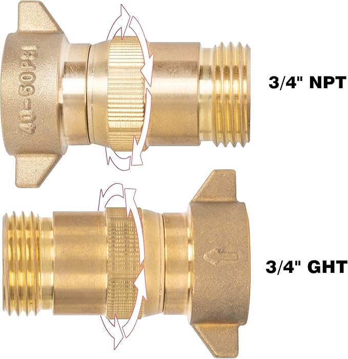 Hourleey Brass Hi-Flow Water Regulator, RV Pressure Water Regulator with Filter Screen, for Campers, Travel Trailers, RV Plumbing System, 40-50 PSI (2 Pack)