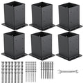 4x4 Post Base 6 Pcs, (Inner Size 3.6"x3.6") Post Anchors, 13GA Thick Solid Steel & Black Powder Coated,Deck Post Brackets Support Deck Base Plate Pergola Brackets Fence Kit Mailbox Mount…
