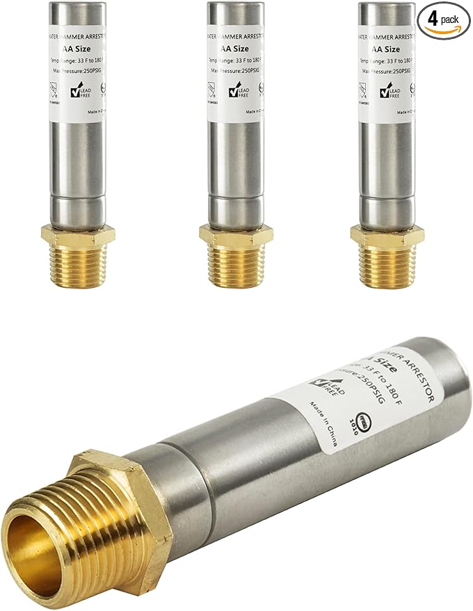 4-Pack EFIELD MH-131, 1/2-Inch MIP Thread Stainless Steel Water Hammer Arrestor For Potable Water Plumbing Application,(HAMMER006-4PCS)
