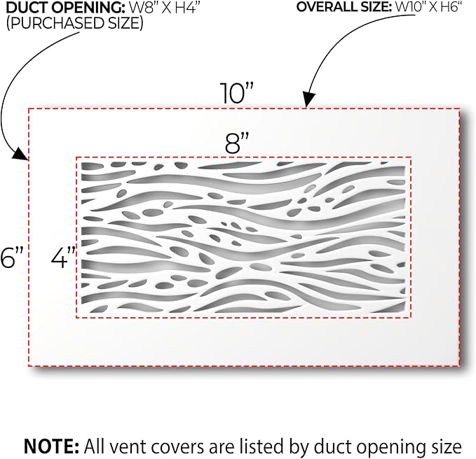 SABA Home Decor White Air Vent Cover - Acrylic Plexiglass 4 x 8 Duct Opening (6 x 10 Overall) Return Grille Decorative Covers for Walls & Ceilings NOT for Floor USE, Waves