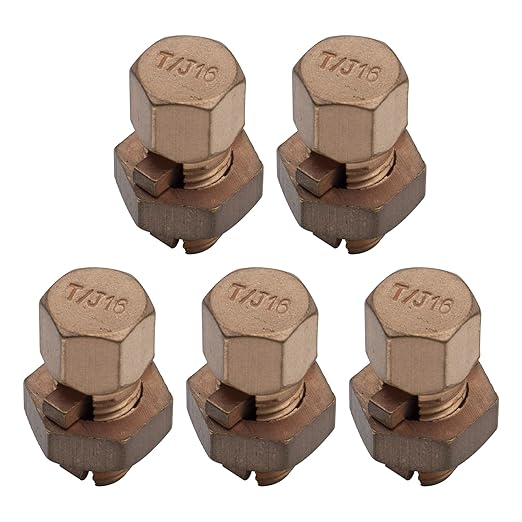 5PCS High-Strength Brass Split Bolt Connectors,TJ-16(6AWG-8AWG) Grounding Clamps for Secure Bonding to Bare Wires (Electrical,Grounding Applications)