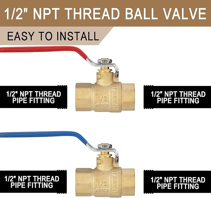 [4 Pieces] Lingmfg 1/2" NPT Thread Ball Valve Shut Off Valve LING-BV1-1/2FNPT-4