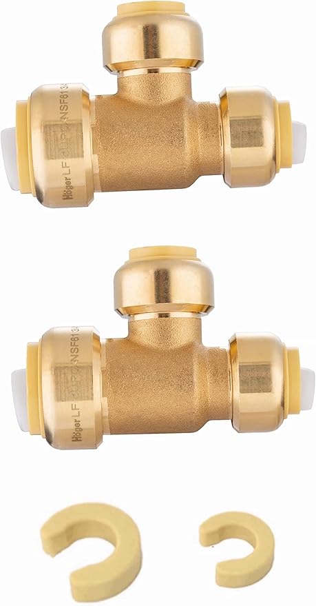 (Pack of 2) EFIELD 3/4"x 1/2" x1/2" Tee Push-Fit Fitting to Connect Pex, Copper, CPVC,(PF129-2PCS)