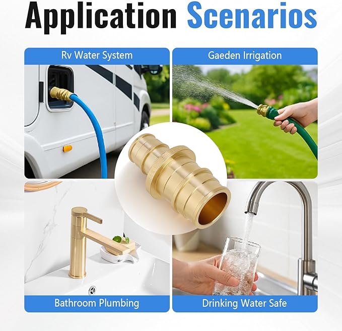 (5-Pack YVSKM) 3/4" x 1/2" Reducing Coupling Expansion Fitting, Lead-Free Brass Full Flow Connector, ASTM F1960 & cUPC Certified for Residential Hot & Cold Water and Radiant Heating Systems