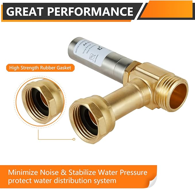 4-Pack HeSun Angle Water Hammer Arrestor for Washing Machine, 3/4" GHT Male x 3/4" GHT Female Connection, Stainless Steel Hammer Arrestor, Reduce Laundry Washer Knock Noise(HAMMER018-4)