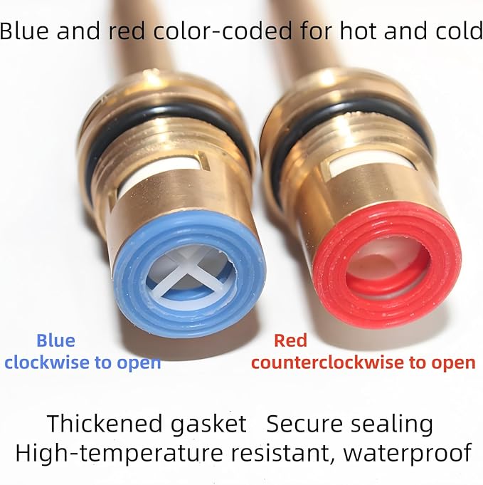 Brass Ceramic Disc Faucet Cartridge Replacement，Quarter Turn G1/2"X 84 mm 20 Teeth Faucet Valve Replacement for Bathroom Kitchen Sink Bathtub Tap Valve Cartridge，1 Pair Hot & Cold (84 mm)