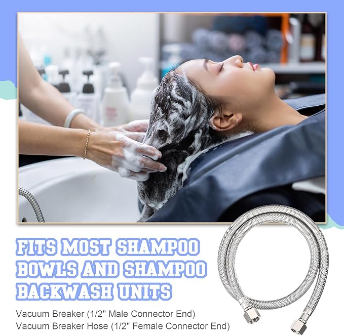 Hortsun 7 Pcs Shampoo Bowl Vacuum Breaker Kit, Hardware Handle, Stainless Steel Chromium Plated Brass, 31 Inches, for Salon Sink Parts Replacement