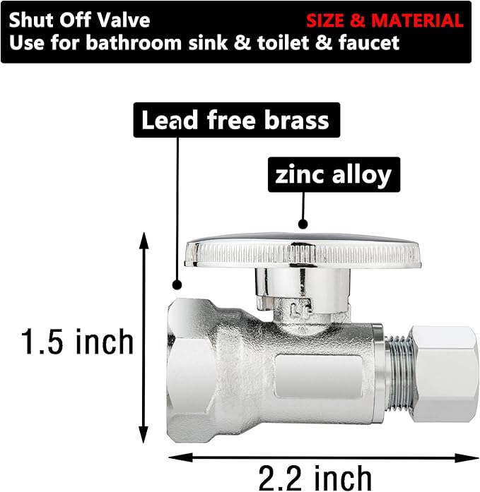(4 Pack) Lidertik 1/2 inch NPT Thread Straight Stop Valve 1/2 inch x 3/8 inch Compression for Water Toilet Bathroom Sink Brass Plated Chrome 1/4 Turn Valve LI-JF1-NPT-S(4 PCS)