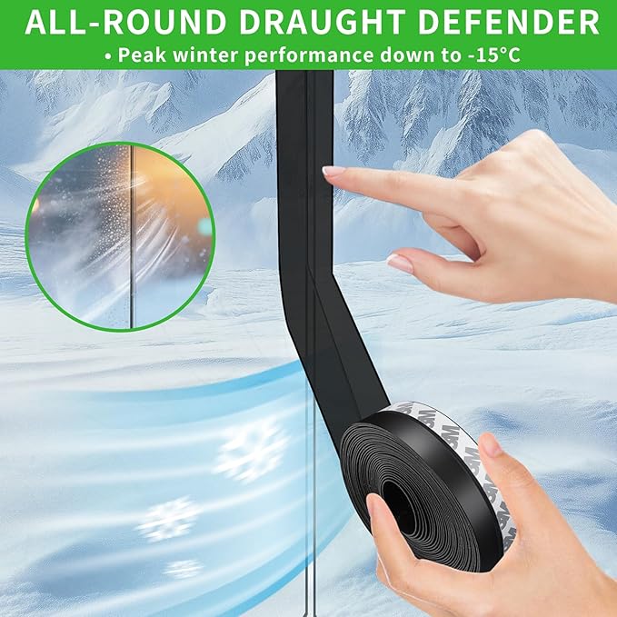 Weather Stripping Door Seal, Silicone Seal Strip for Door Frame Side, Window, Shower Bottom Seal, Strong Adhesive Door Draft Stopper for Weatherproofing and Noise Reduction, 1.8in Black
