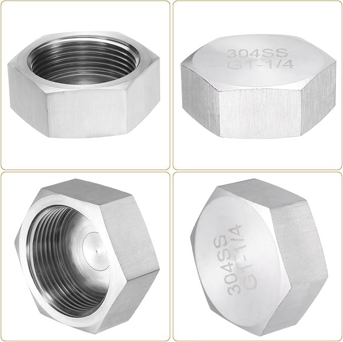 uxcell Hex End Cap 304 Stainless Steel Nut with Washer, G1-1/4 Female Thread Pipe Fitting, Gas Line Water Line Stop Valve Cap Tubing Ends for Plumbing Fittings, Silver Tone