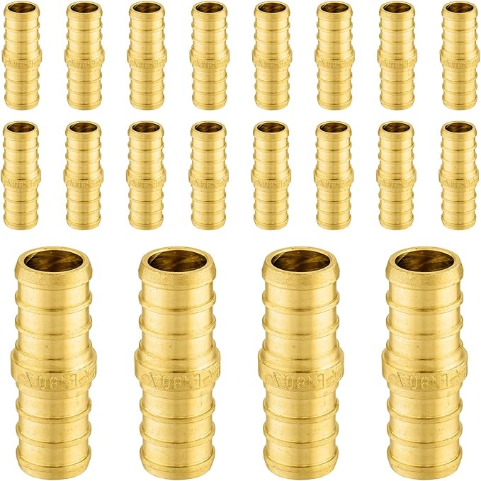 20-Pack PEX Fittings Niikappu 3/4"x3/4" Pex Straight Coupling, Brass Crimp Pipe Fittings for PEX Pipes, ASTM F1807