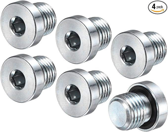 4-Pack M14x1.5mm Inner Hex Head Pipe Fitting Plug, Carbon Steel Sensor Socket Plug with Seal O-Ring for Terminate Pipe Ends/High Pressure Washer, Sealing Screw
