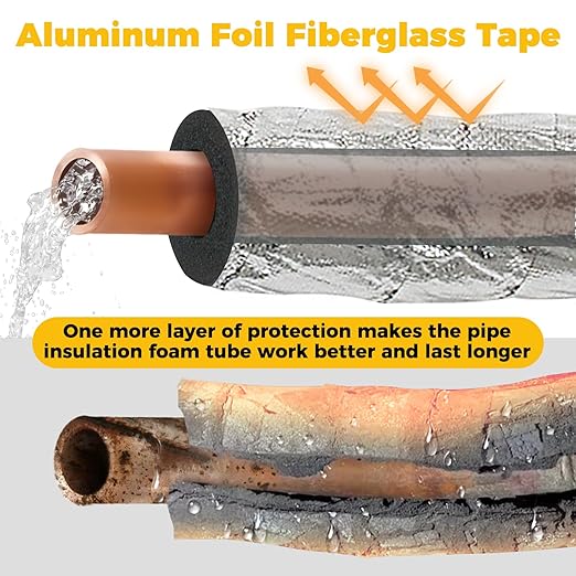 Super Age-Resistant AC Pipe Foam Insulation Tube Wrap Protect Foil Fiberglass Tape,More Weather-Resistant Shield for Pipe Insulation Foam Tube, Reflect 95%Thermal for Window AC Unit,HVAC Duct