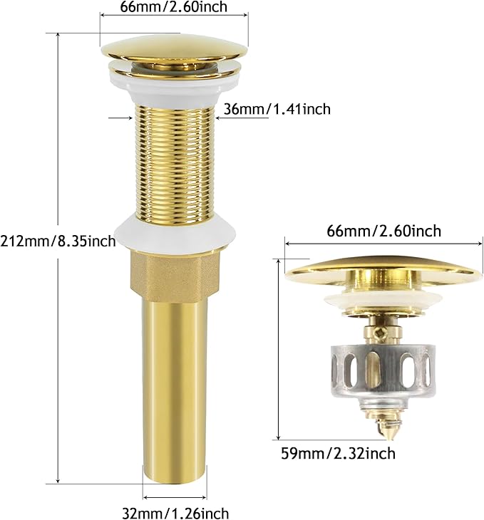 Bathroom Sink Drain, 4 Pack Gold Drain Stopper Without Overflow,Pop Up Drain Assembly Without Detachable Strainer Basket,Built-in Anti-Clogging Strainer,Stainless Steel