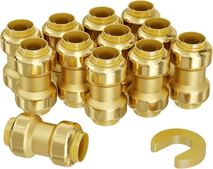 VEVOR Pipe Fittings, 1/2" 12PCS Brass Pipe Fittings, Straight-Through Push-Fit Pipe Connector Brass Air Fittings, Heavy Duty Plumbing Fittings Adapter for Heating/Shower Systems, Water Pipes