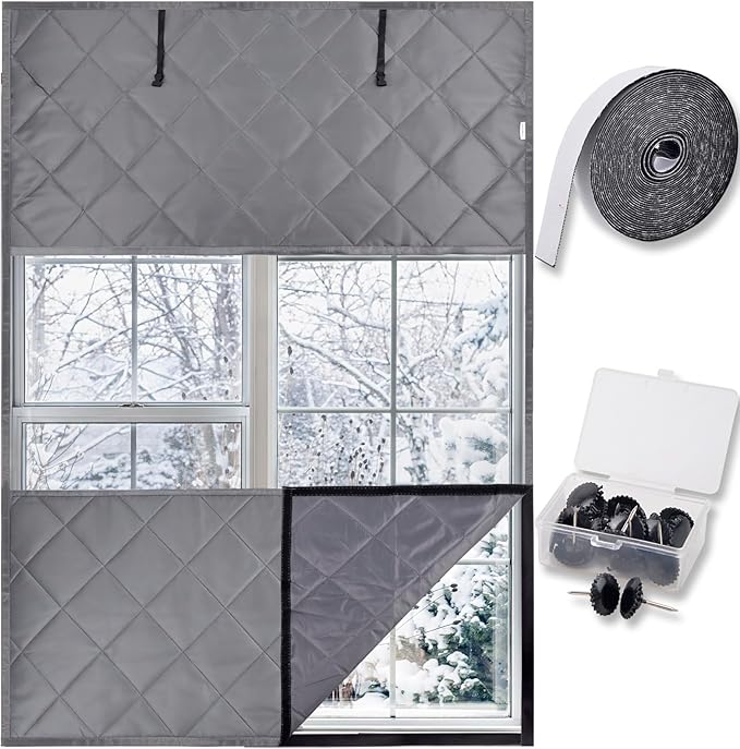 Window Insulation Cover Kit for Winter - 3 Layer 47"x63" Visible Thermal Insulated Windows Curtain with Kits for Winterizing, Large Oxford Cloth Window Cover Film with Heavy Cotton for Home Rv Door