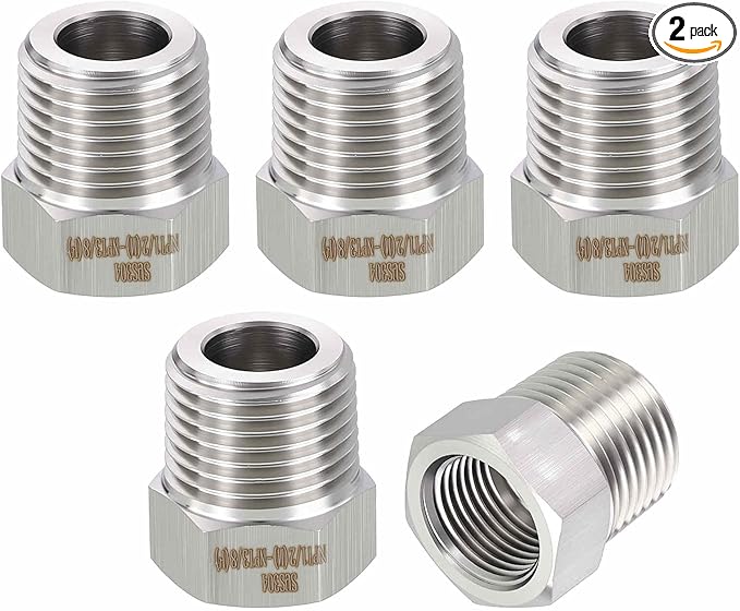 2 Pack 304 Stainless Steel Pipe Fittings, 1/2" Male G to 3/8" FNPT Hex Bushing Reducer, Hose Tube Threaded Adapters for Air, Oil, LP, Gas