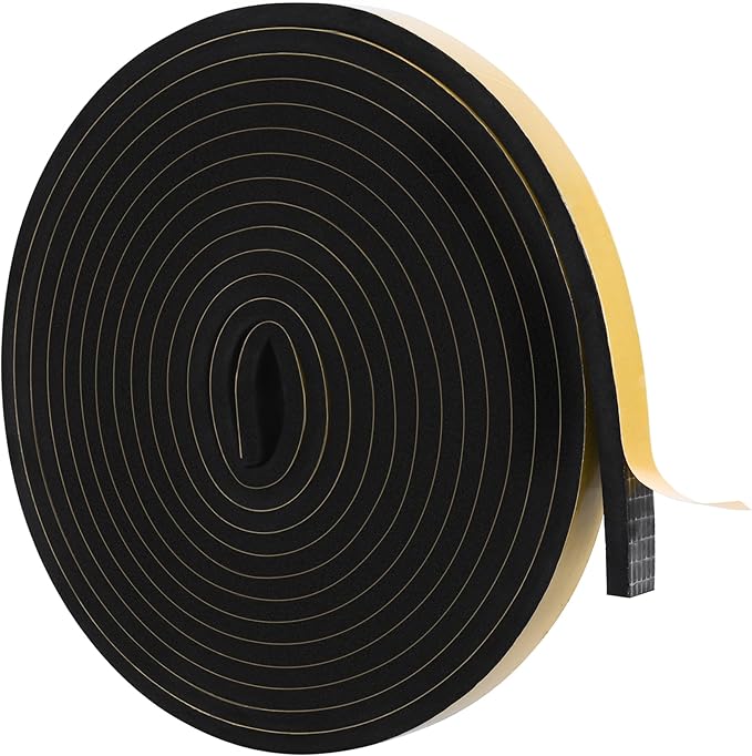 ToLanbbt Black Door Window Weather Stripping Self Adhesive Foam Tape High Density Foam Sealing Strip Window Insulation Weatherproof Gasket Tape for Doors and Windows (1/2" W X 1/4" T X 16.5')