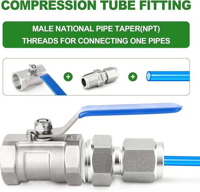 TAISHER 5PCS 304 Stainless Steel Compression Tube Pipe Fitting Connector, 4MM Tube OD x 1/4" NPT Male Straight Adapter