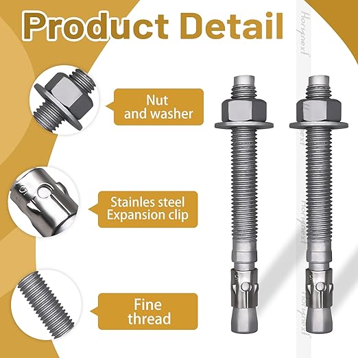 5/8 x 6 inch Wedge Anchor Galvanized Carbon Steel, Expansion Screw Bolt Heavy Duty Fastener for Concrete Masonry Cement（Pack of 20pcs