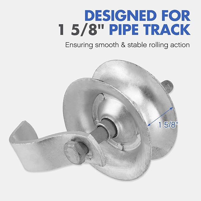 SPARKWHIZ Sliding Gate Rollers for 1 5/8" Pipe Track, 5" Steel Pipe Track Roller, Galvanized Rolling Gate Hardware Kit