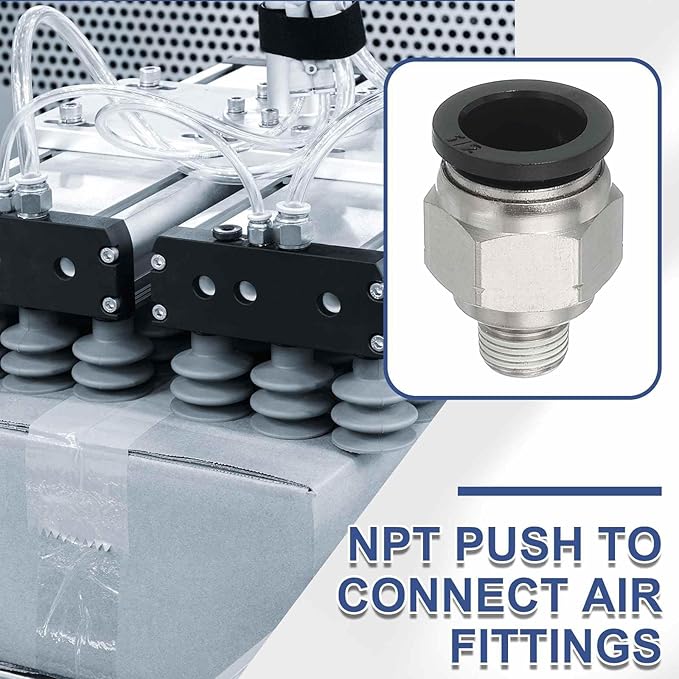 MECCANIXITY 2 Pcs NPT Push to Connect Air Fittings, Male Straight 1/2" Tube OD x 1/8" NPT Thread Air Quick Connector Coupling Adapter for Gas Hose Pneumatic Tools, Black