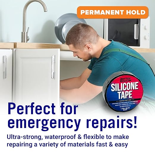 Better Boat Black Heavy Duty Silicone Tape, Self-Fusing Rubber Hose and Plumbing Water Pipe Repair Seal, Coax Electrical or Waterproof Tape for Leaks, 40ft