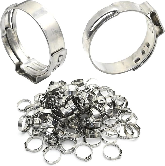 EATAKWARD 3/4 Inch PEX Cinch Clamps Rings, 100 Pack Single Ear Hose Clamps, 304 Stainless Steel Clamps Pinch Ring for PEX Tubing Fittings Connection