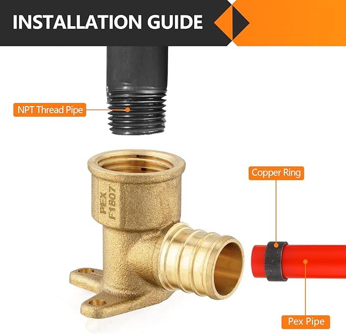 HeSun 10-Pack PEX Fittings, 3/4" PEX x 1/2" Female NPT, Brass Crimp Drop Ear Elbow Fitting, ASTM F1807
