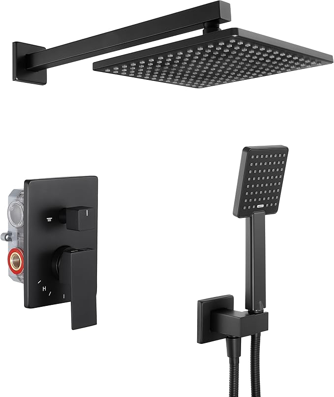 KES Shower System Shower Faucet Set Rain Shower Head with Handheld Shower Valve and Trim Kit Matte Black, XB6223F25-BK