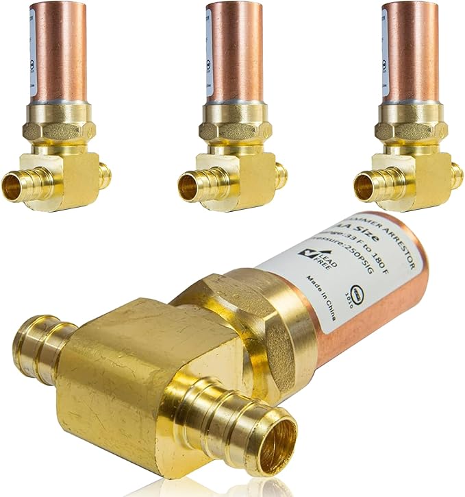 Water Hammer Arrestor,1/2Inch Tee Copper Water Arrestor,Pex Crimp Connection(4PACK,Copper Arrestor)(HAMMER010-4Pack)