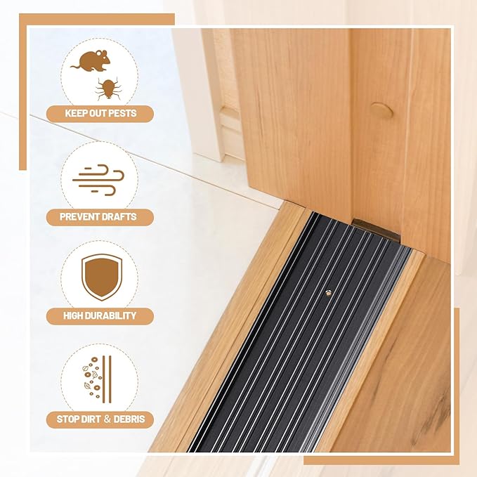 Tandefio 2 Pcs 6 x 1/4 x 36 Inches Door Saddle Threshold for Doorway Interior Sturdy Aluminum Commercial Fluted Saddle Door Threshold Durable and Sleek Doorway Entryway Access Draft Protection, Black