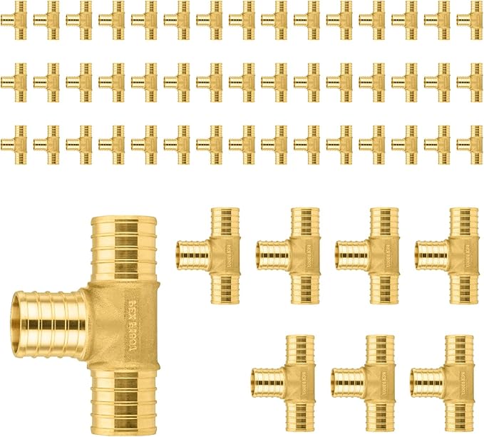 50-Pack PEX Fittings Niikappu 1"x1"x1" Pex Tee, Brass Crimp Pipe Fittings for PEX Pipes, ASTM F1807