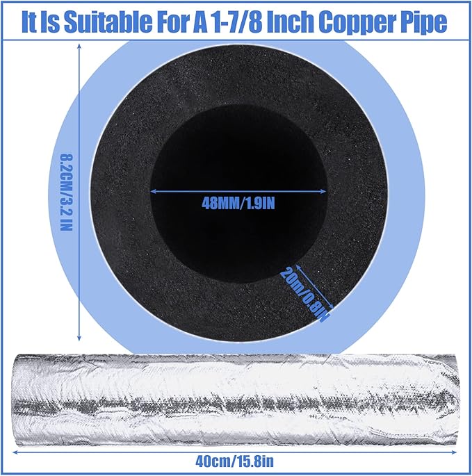 Kingdder 6 Pcs Pipe Insulation Foam Tube Self Adhesive Insulation Wrap for Copper Pipe Pre Slit Clamp Highly Insulated Foam for Outdoor Winter Irrigation, Sprinkler(1.3 Ft x 1.89 Inch)