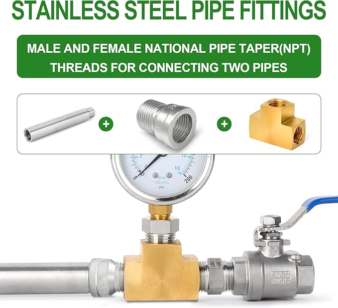 TAISHER 10PCS 304 Stainless Steel Pipe Fitting, Reducer Adapter, 1/2" Male NPTx 1/2" Female NPT