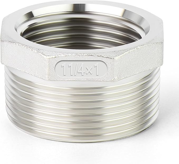 TAISHER 2PCS 304 Stainless Steel Reducer Hex Bushing, 1-1/4" NPT Male x 1" NPT Female, Reducing Pipe Adapter Fitting