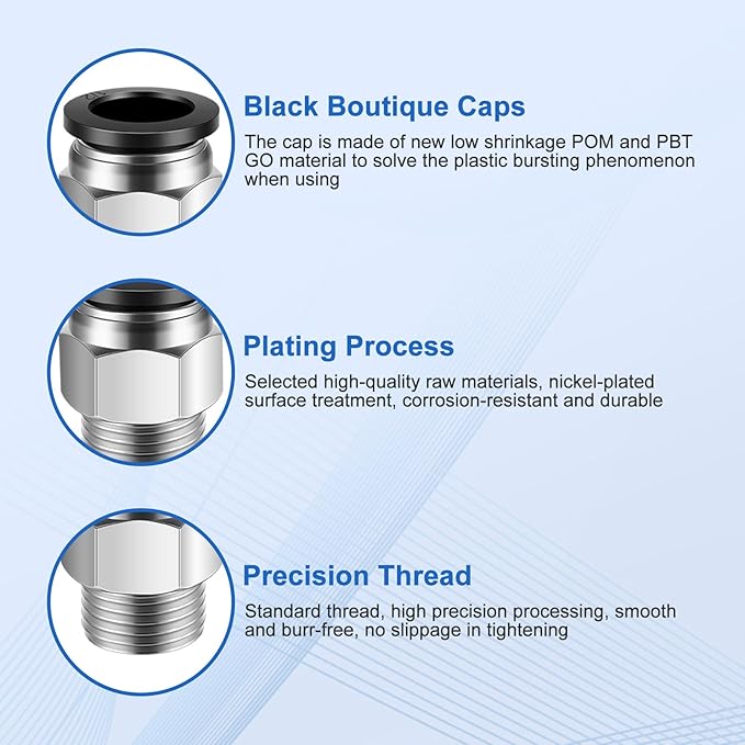 10 Pcs Push-to-Connect Fittings 1/2 Inch Tube OD x 3/8 Inch NPT Thread Pneumatic Male Straight Quick Connect Air line fittings