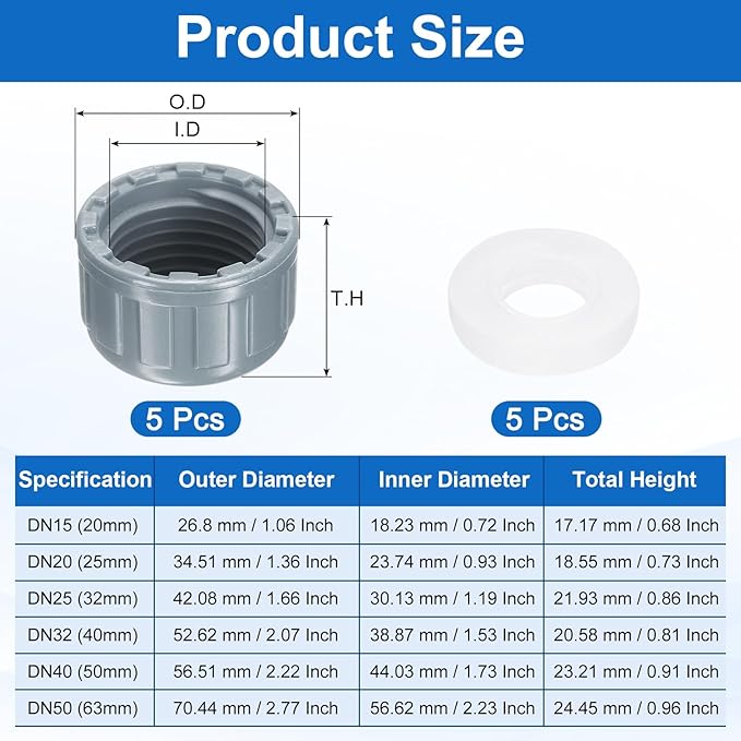 uxcell 5Pcs 1/2 Inch PT Female Thread PVC Pipe Fitting Cap, Cleanout Water Drain End Caps, Pipe Plug Socket Fittings with Gasket for Water Heater Supply Lines, Plumbing, Gray