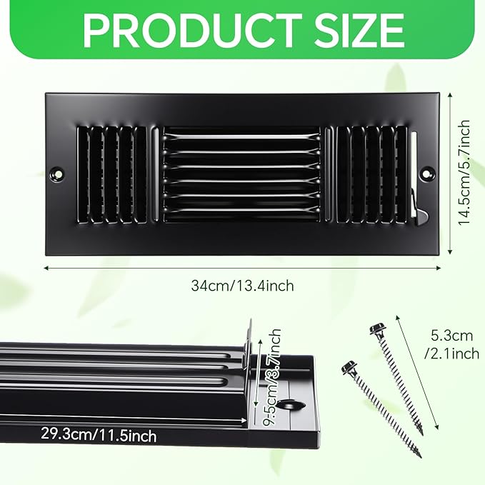 VIHOSE 3 Pcs Vent Covers HVAC Sidewall Air Ceiling Register 3 Way Vents for Wall Solid Steel Manual Adjuster for Bathroom Toilet Home Office (12 x 4 Inches,Black)