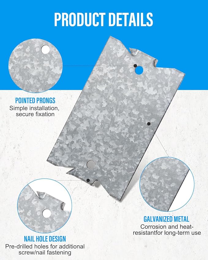 100 Pack Safety Nail Plates for Wood Studs, 2.5 x 1.5 Inch Cable Wire Protector, Metal Anti-Nail Protection with Sharp Pointed Prongs for Plumbing & Wiring Protection(Snowflake Silver)