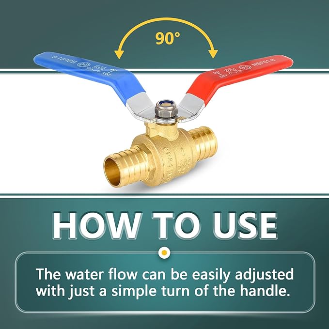 6 Pack Ball Valves, 1" Pex Crimp Shut Off Valve, Brass Full Port Pex B Shut Off Ball Valve for Hot and Cold Water, NSF/ANSI 61 Certified