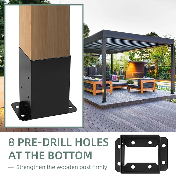 4x4 Post Base 2Pcs Wood Fence Post Bracket Anchor Base Brackets Deck Post Base for Pergola Railing Mailbox Deck (Inner Size 3.6x3.6)