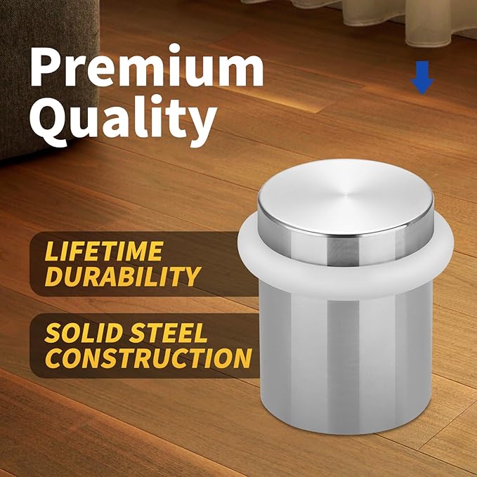 Floor Door Stopper Door Stop-Classy Solid Steel Modern Heavy Duty Door Stoppers -Floor Mount Anchor Screw-Wall Protector for Commercial Door(Stainless Steel White, 1.5 Inch)