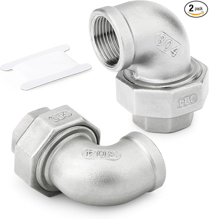 TAISHER 2PCS 304 Stainless Steel 90 Degree Elbow Union，1/4" NPT Female x 1/4" NPT Female Cast Pipe Fitting