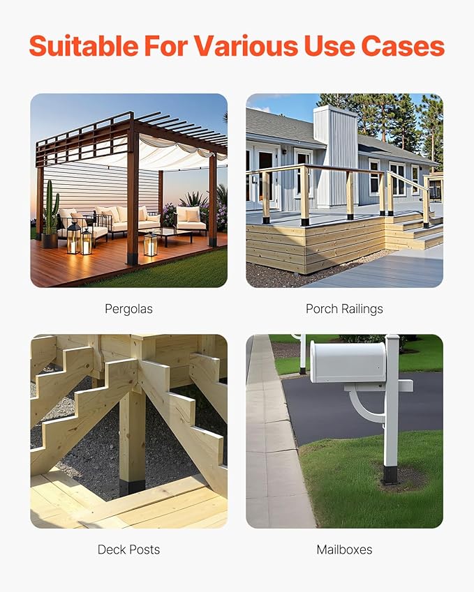 VEVOR 6x6 Post Base 4 Pcs, Inner Size 5.6x5.6 inch / 142x142 mm Post Brackets, Heavy Duty Carbon Steel Decking Posts, Wood Posts Brackets for Pavilion Deck Railing Support Deck Base Plate, Black
