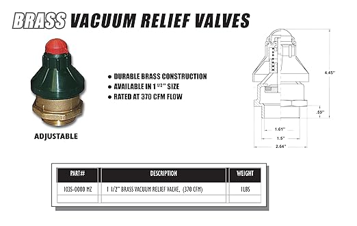 Brass Vacuum Relief Valve - 1-1/2", 370 CFM (1035-0000 MZ)