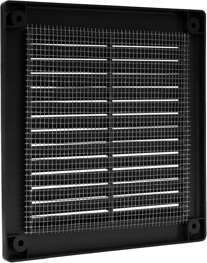 Repa Market 6 x 6 Inch (Outer) Black Square Air Vent Cover - Plastic Fresh Air Intake Vent - AC Cover with Nylon Mesh Screen, Wall, Ceiling HVAC Return Air Register, Modern Soffit Vents
