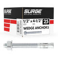 1/2" x 4-1/2" Zinc-Plated Concrete Wedge Anchors for Concrete and Cement | Heavy-Duty Expansion Anchor (Box of 25)