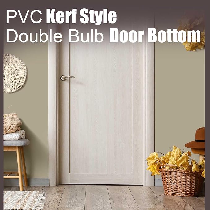 2 Pcs 36" Double Bubble Kerf Door Sweep 1-3/4" Wide Vinyl Weatherstrip Seal for Exterior Doors, Energy Efficient Draft Stopper, Easy Slide in Installation, Blocks Dust/insects/noise (Brown)