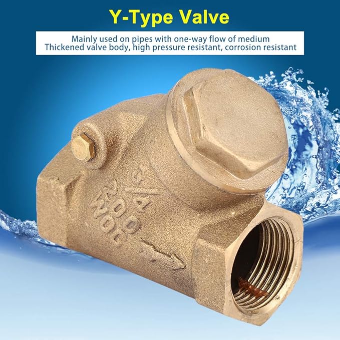 Brass Check Valve NPT 3/4 Inch Y Type One Way Non Return Valve High Pressure 1.6Mpa for Water Gas Plumbing Systems Industrial Use